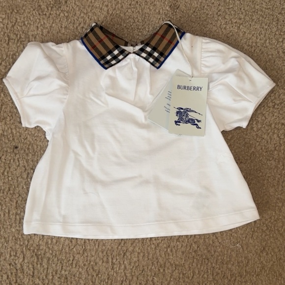 Burberry Kids White Tee with Check Collar - Picture 2 of 4